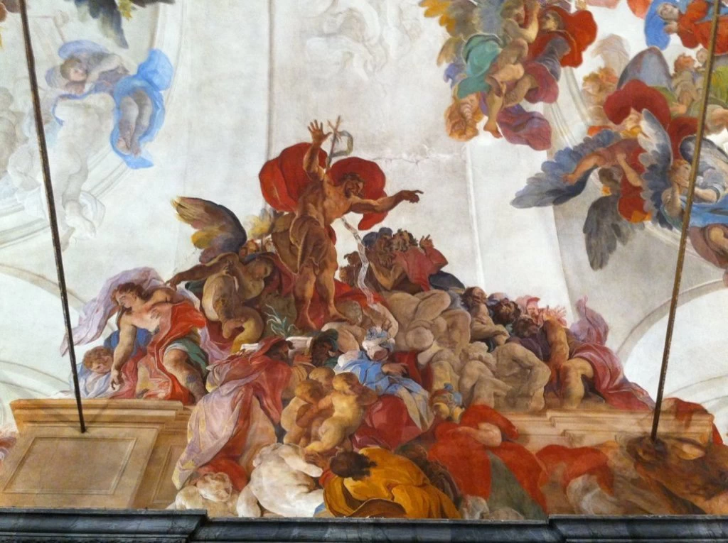 66-Paolo Pagani-Volta con affreschi--La predicazione di san Giovanni-Chiesa di san Martino-Castello Valsolda-Como  